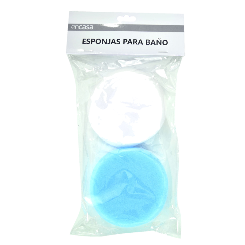 Set De 2 Esponjas Para Baño Encasa Celeste Y Blanco