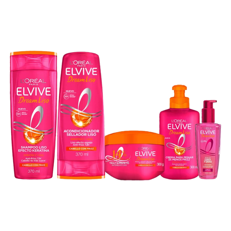 Rutina Elvive Dream Liso: Shampoo + Acondicionador + Mascarilla + Crema De Peinar + Serum