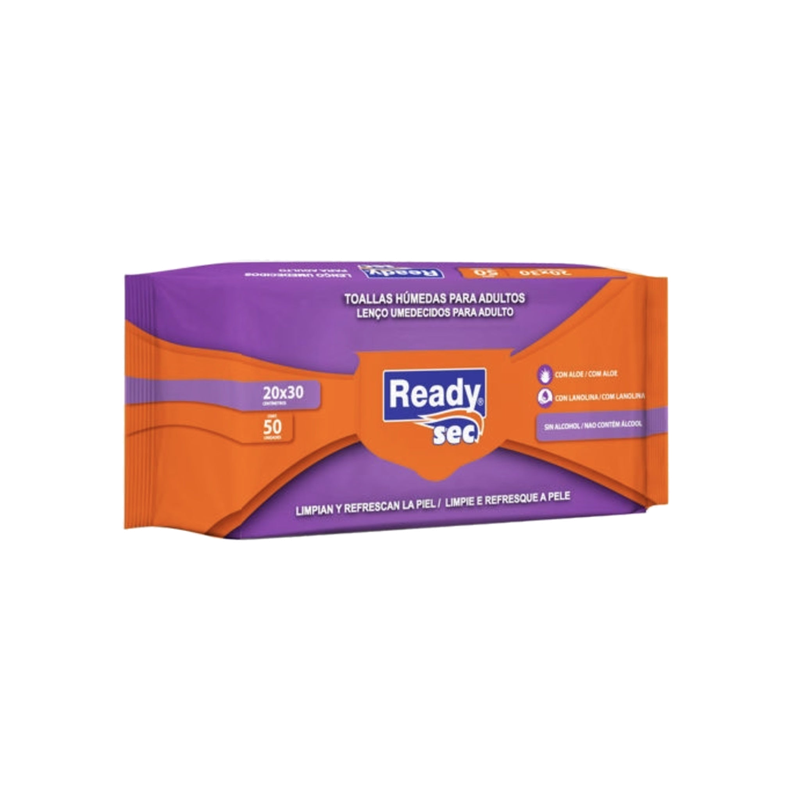 Toallas Humedas Para Adulto Readysec 50 Unidades 20 X 30 Cm