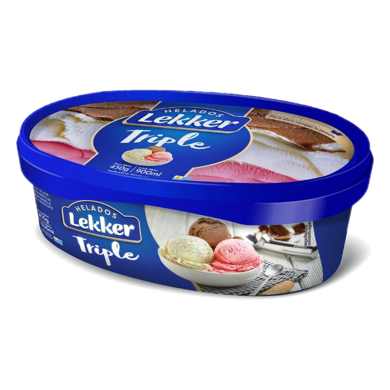 Helado Lekker Triple Frutilla Crema Y Chocolate 900 Ml