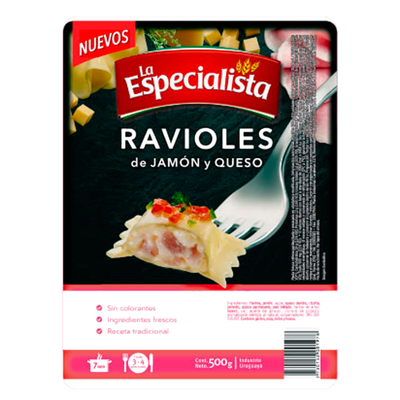 Ravioles La Especialista Jamón Y Queso 500 G