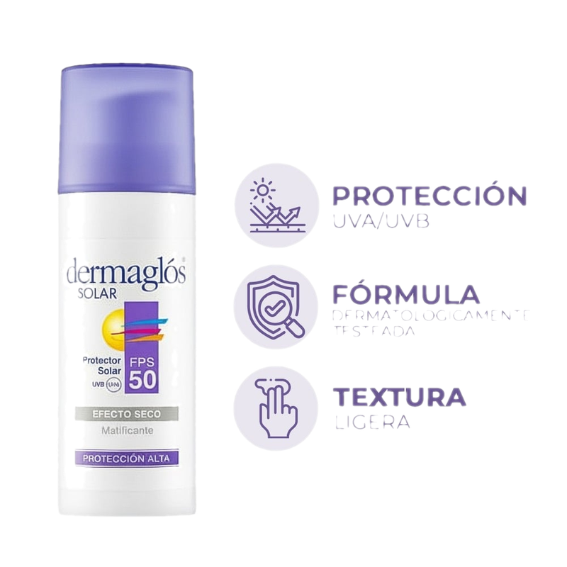 Protector Solar Dermaglós Facial Sin Color Fps50 Efecto Seco 50 G