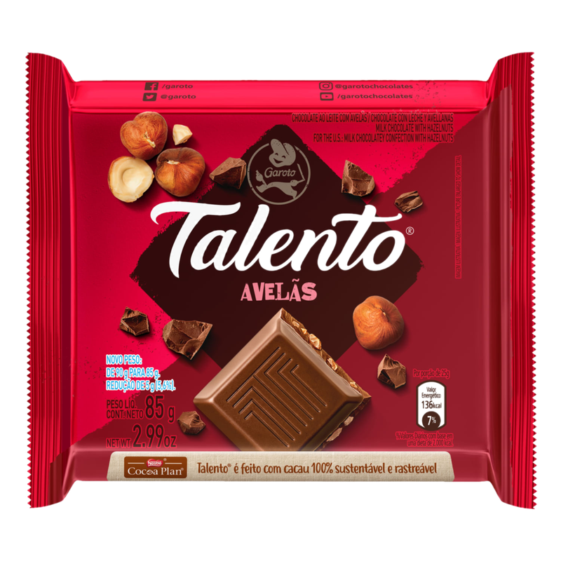 Chocolate Garoto Talento Avellanas 85 G