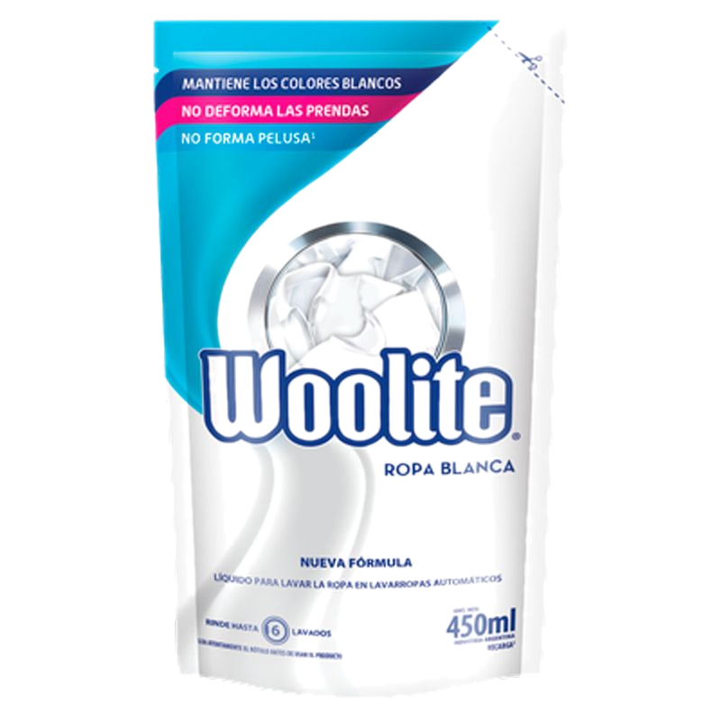 Detergente Líquido Woolite Extra Blanco Doy Pack 450 Ml