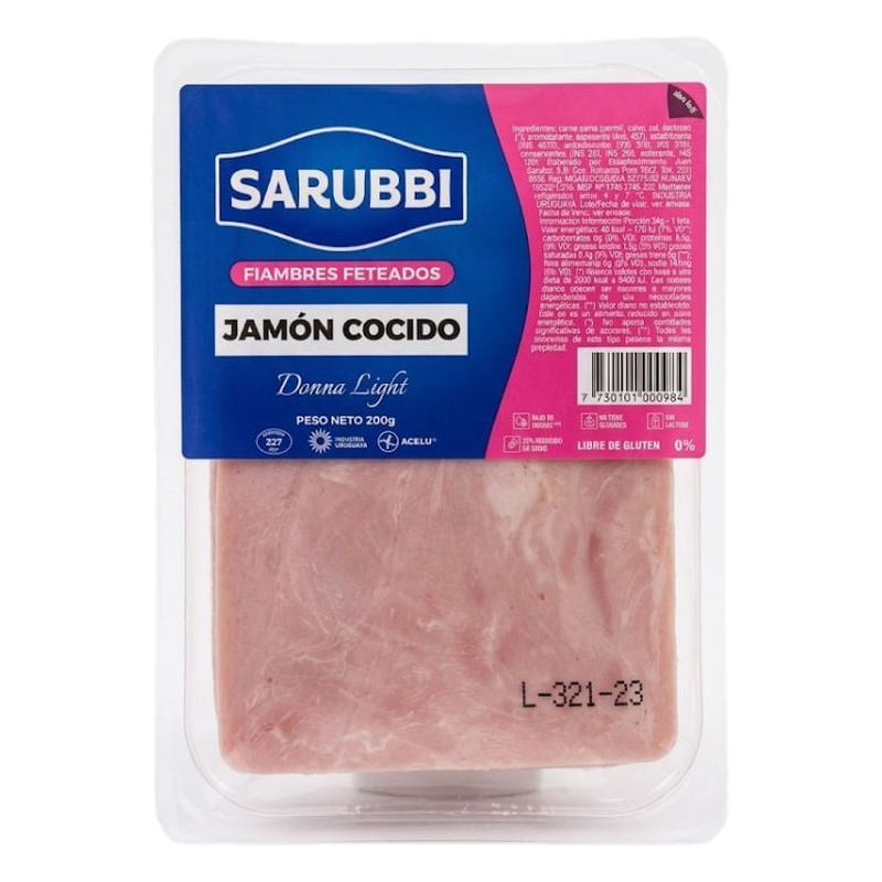 Jamón Cocido Donna Light Fetas Sarubbi 200 G